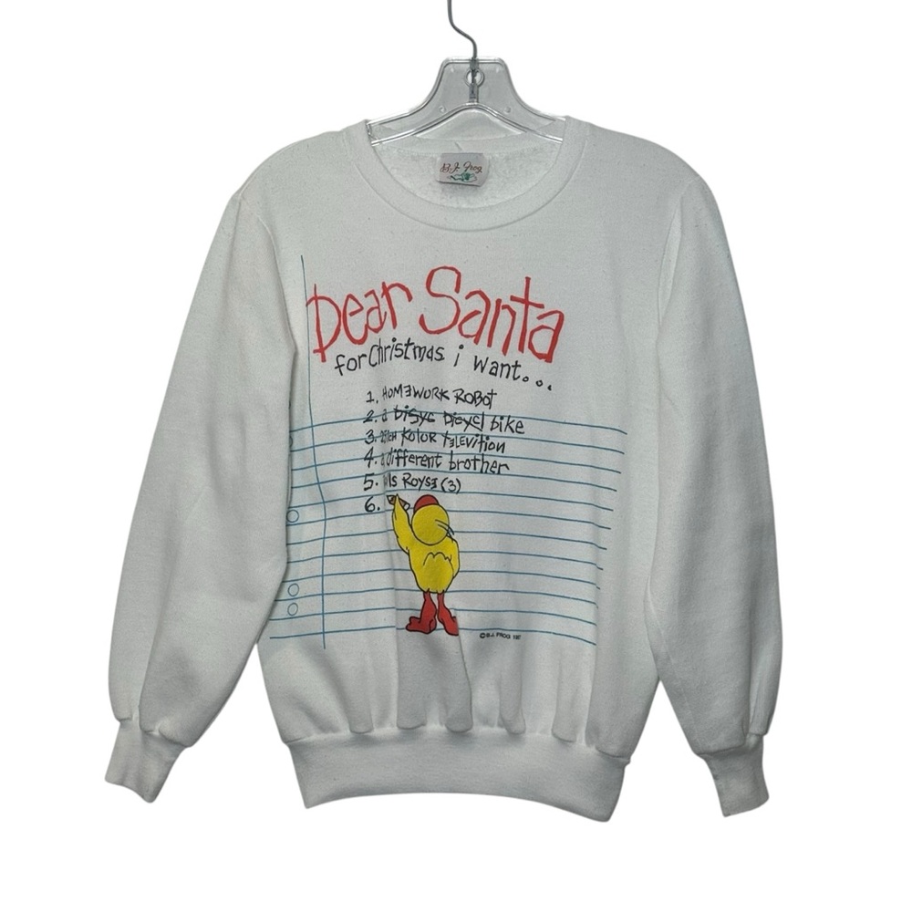 BJ Frog Youth L? Crewneck Sweatshirt Christmas List Santa 80's White Holiday